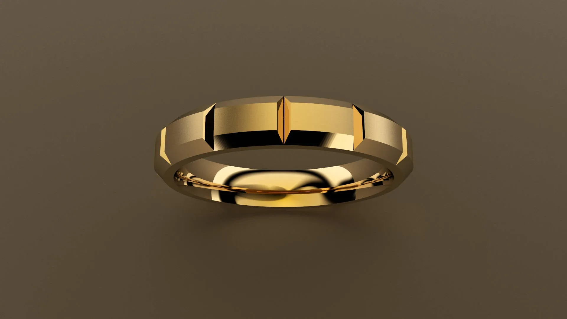 Brushed Yellow Gold 4mm Beveled Edge Segmented Wedding Band