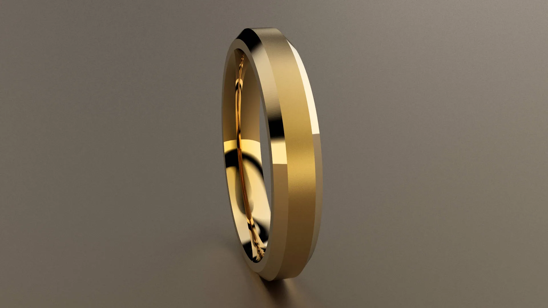 Brushed Yellow Gold 4mm Beveled Edge Wedding Band