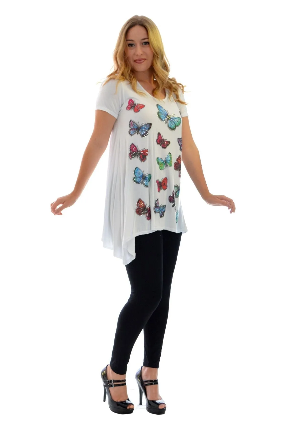 Butterfly Hanky Hem Short Sleeve Top