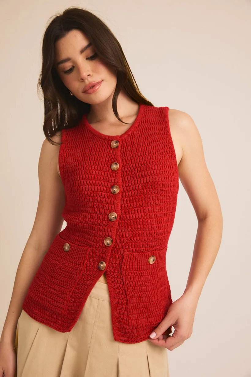 Button Sweater Vest - Red