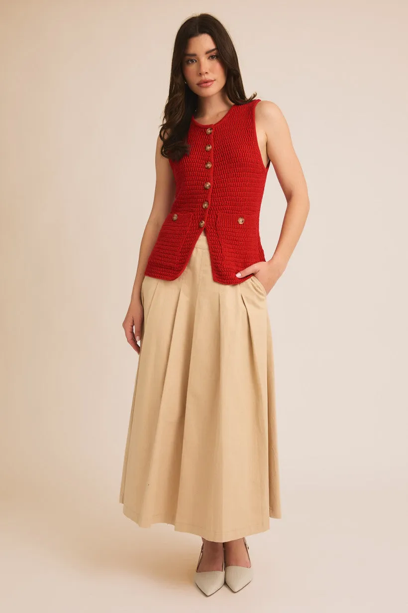 Button Sweater Vest - Red