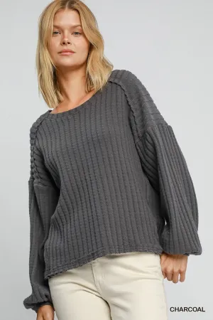 Cain Brushed Wide Rib Knit Top