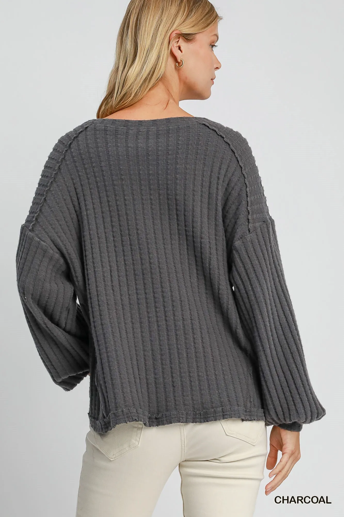 Cain Brushed Wide Rib Knit Top