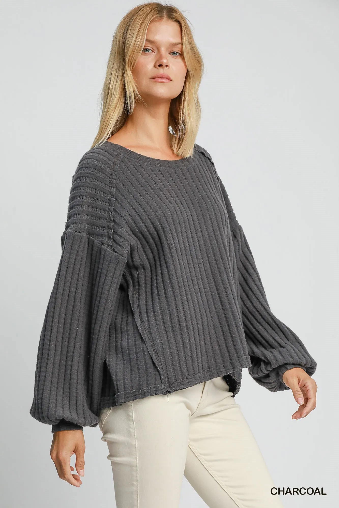 Cain Brushed Wide Rib Knit Top