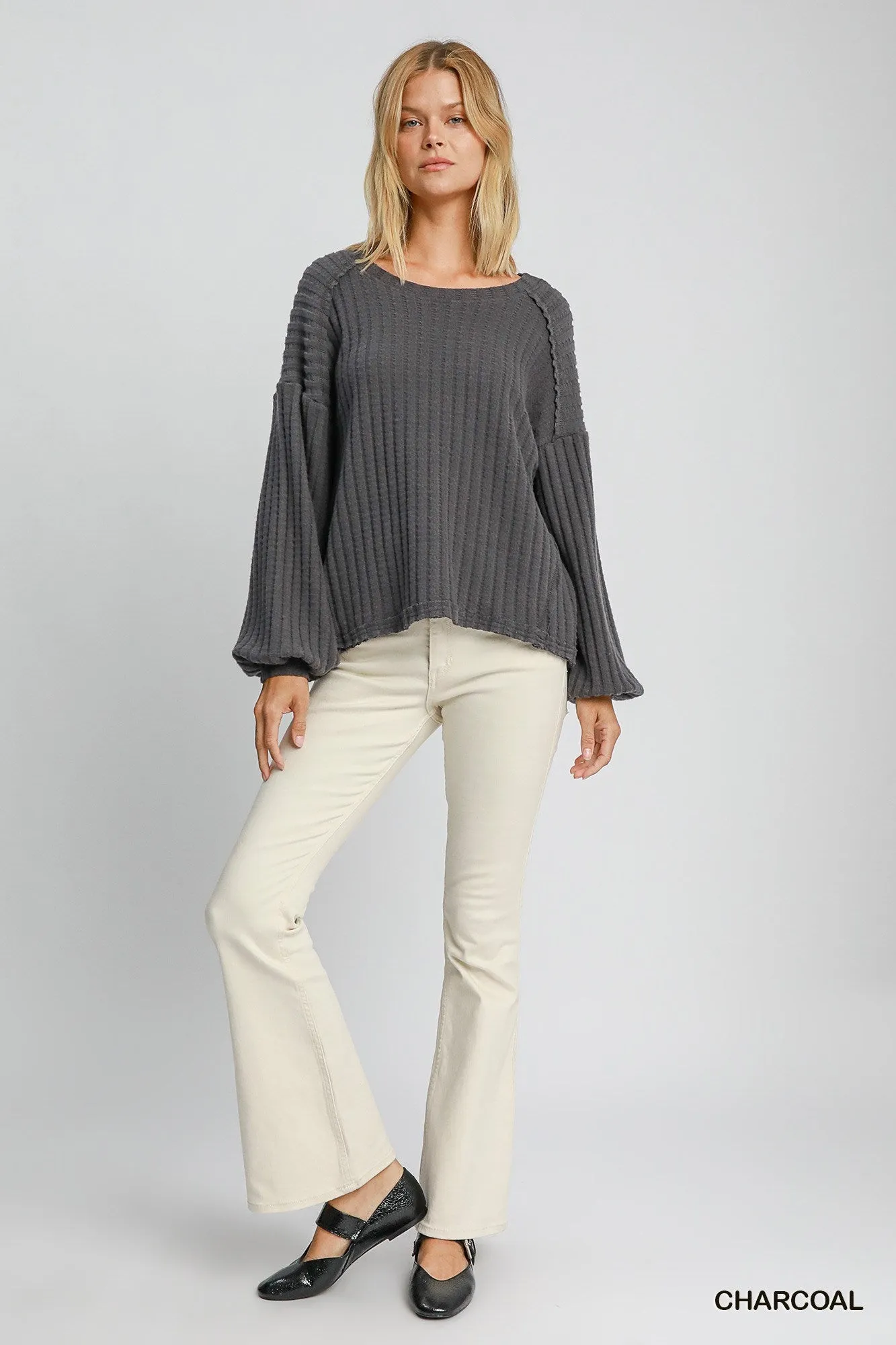 Cain Brushed Wide Rib Knit Top