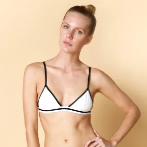 CALI DREAMING Lyra Bikini top in White w/ B W elastic