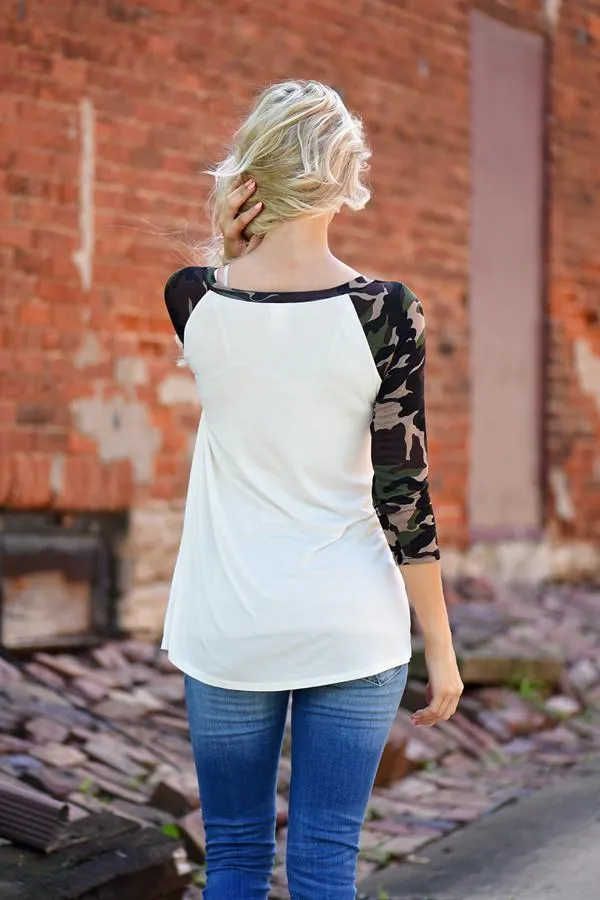 Camo Glam Top ~ Ivory