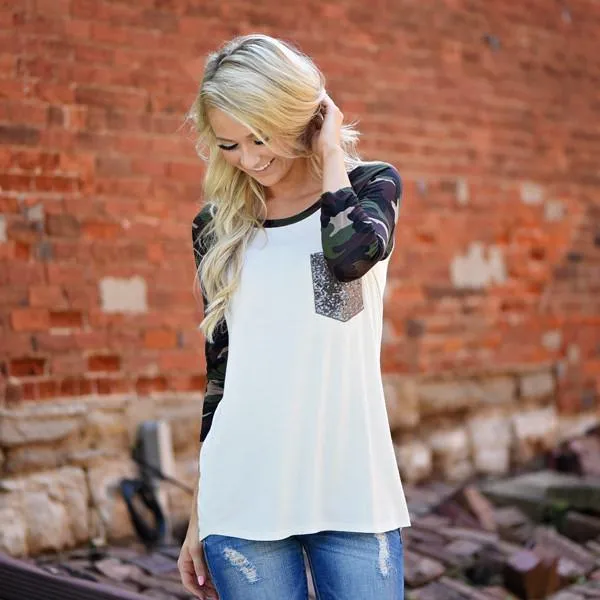 Camo Glam Top ~ Ivory