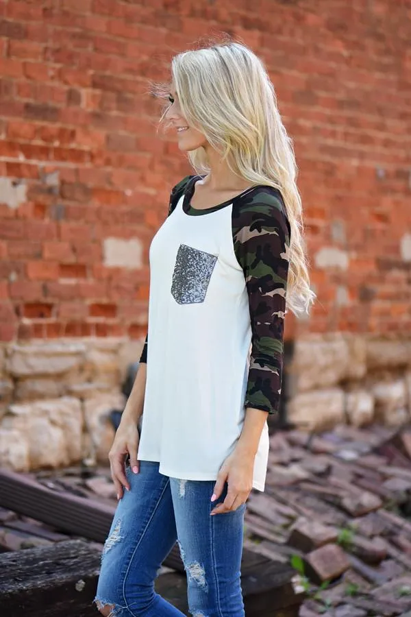 Camo Glam Top ~ Ivory