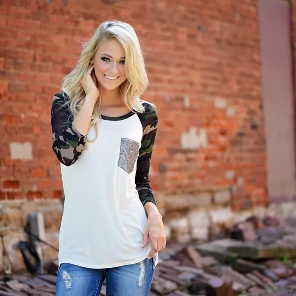 Camo Glam Top ~ Ivory