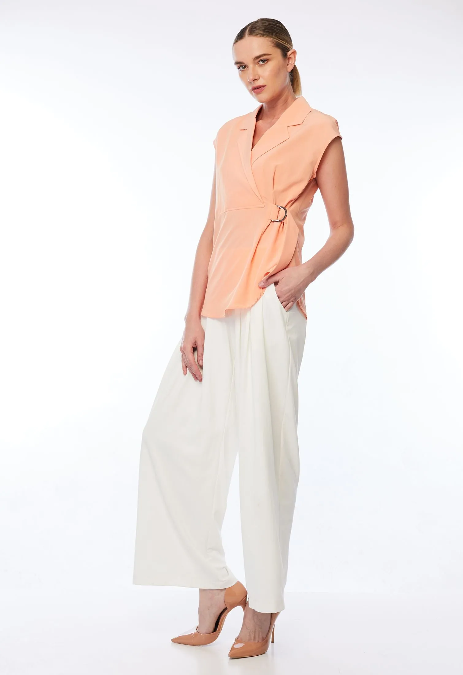 Cap Sleeve Wrap Side Blouse