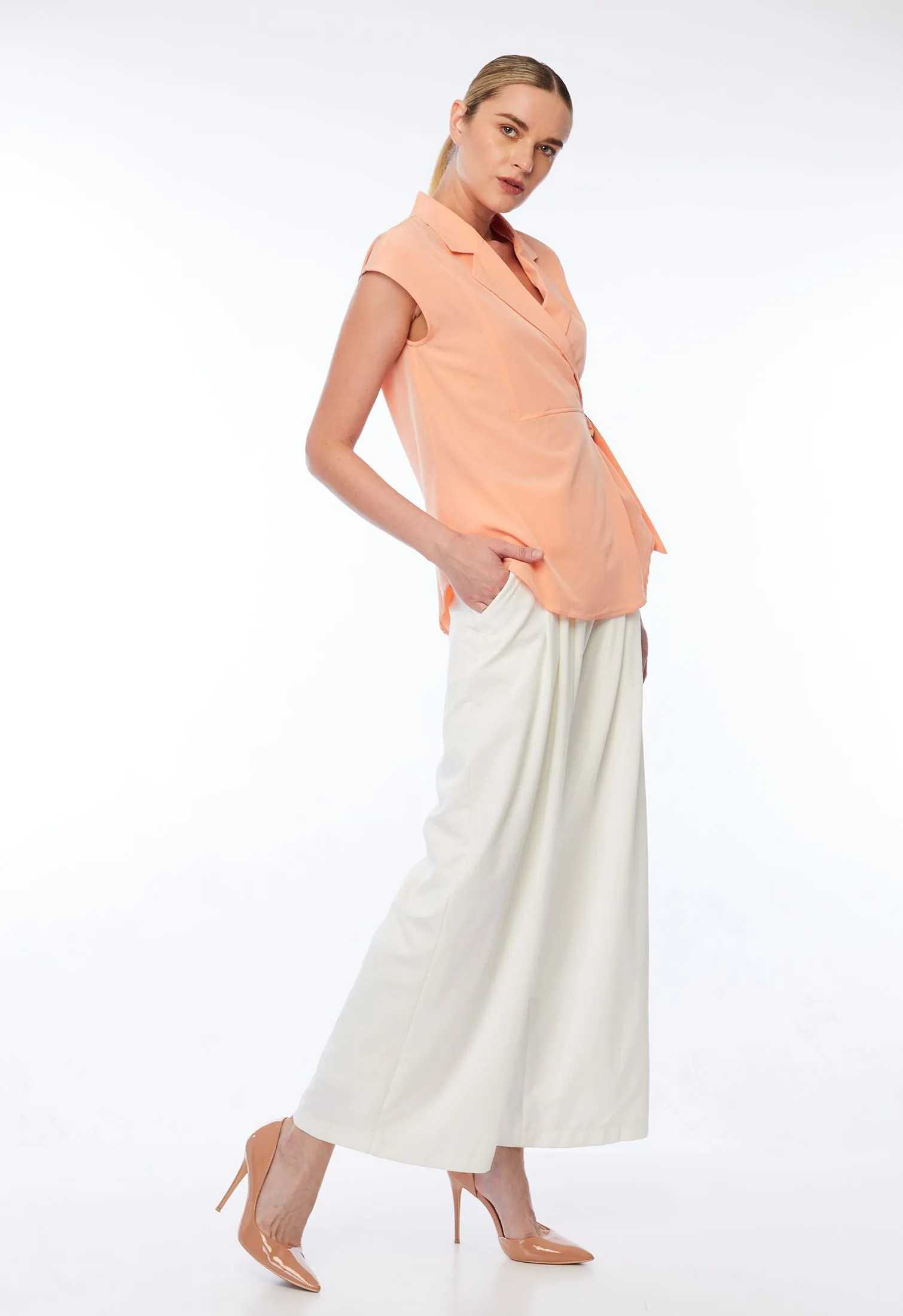Cap Sleeve Wrap Side Blouse