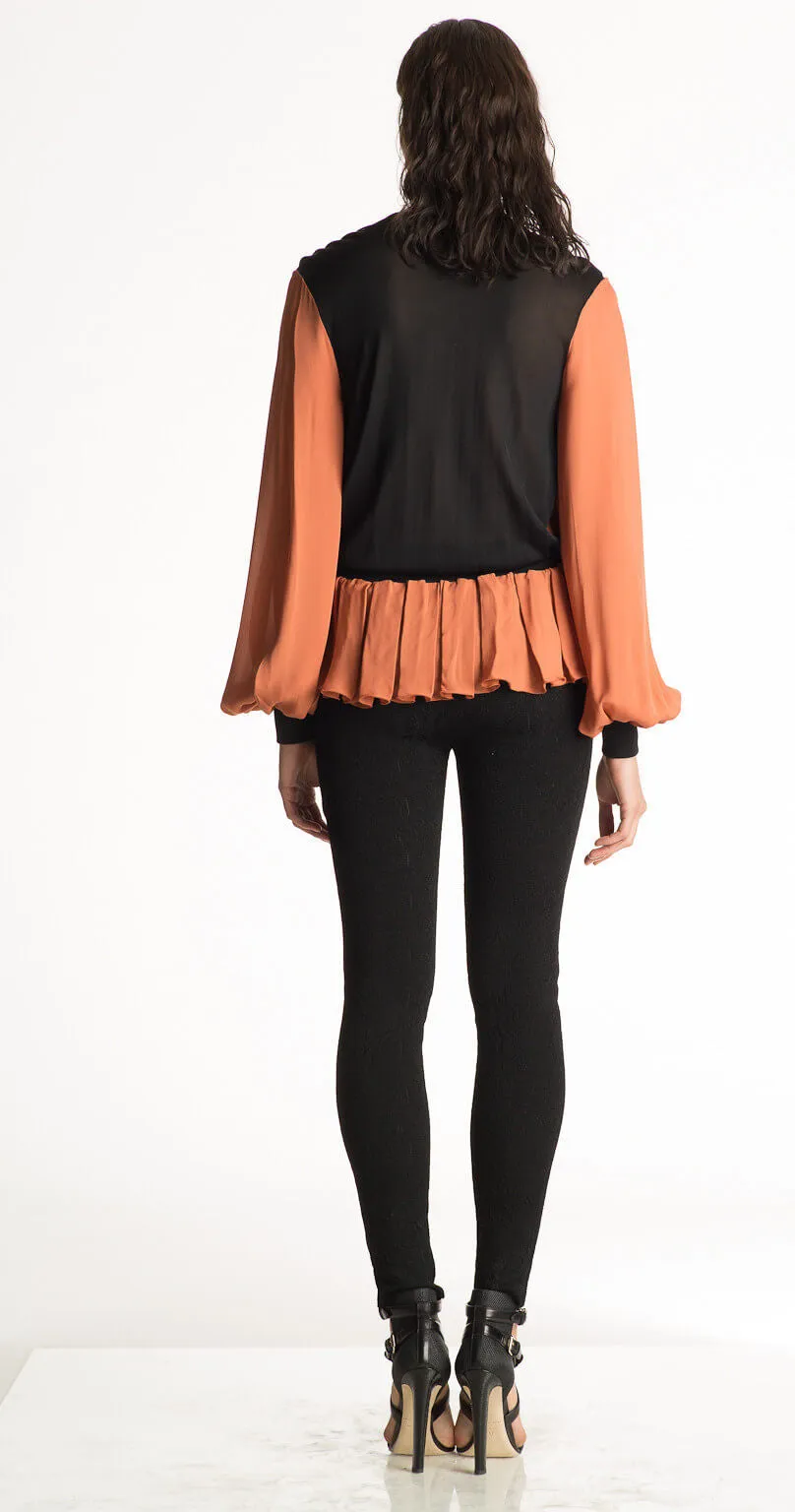 Carina - Long Sleeve, Georgette Box Pleat Silk Top