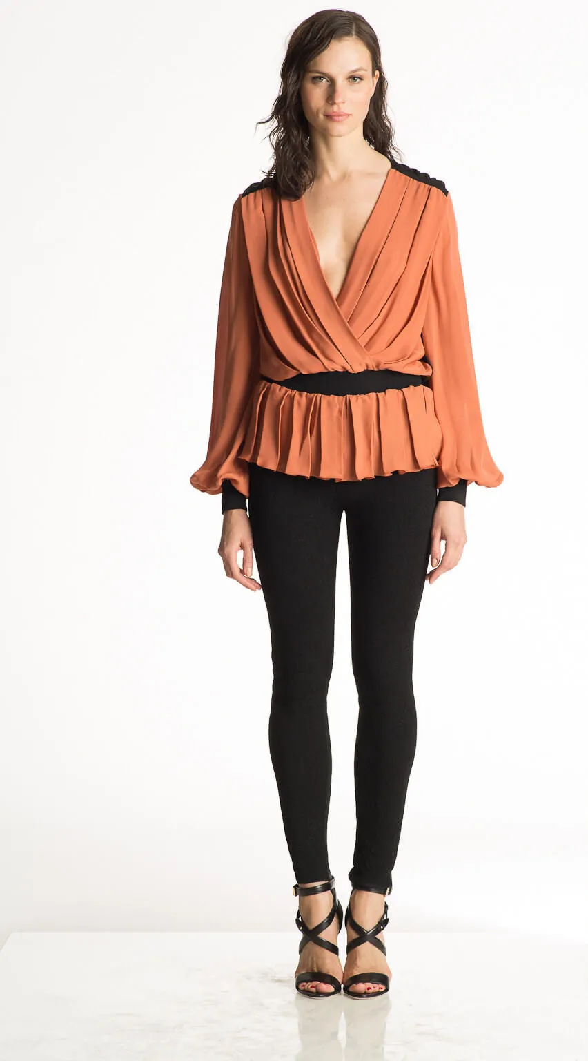 Carina - Long Sleeve, Georgette Box Pleat Silk Top
