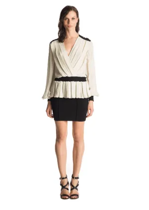 Carina - Long Sleeve, Georgette Box Pleat Silk Top
