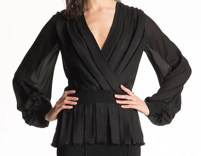 Carina - Long Sleeve, Georgette Box Pleat Silk Top