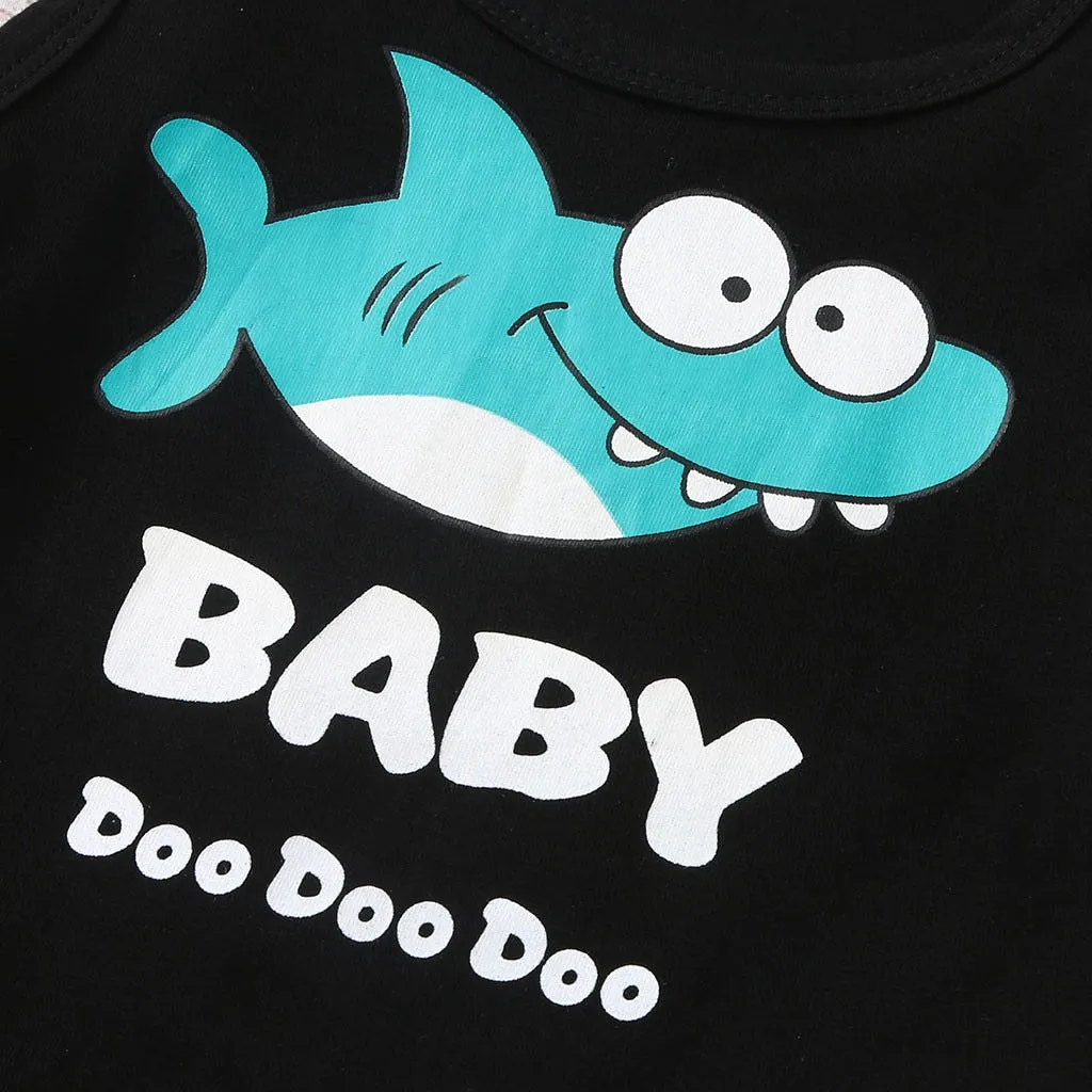 Cartoon Shark Toddler Kids Summer Tops Shorts Outfits