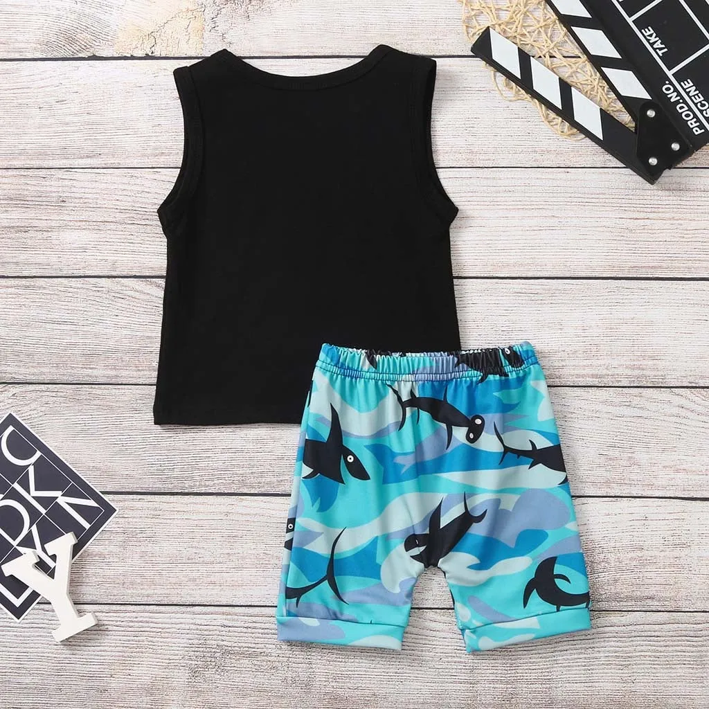 Cartoon Shark Toddler Kids Summer Tops Shorts Outfits