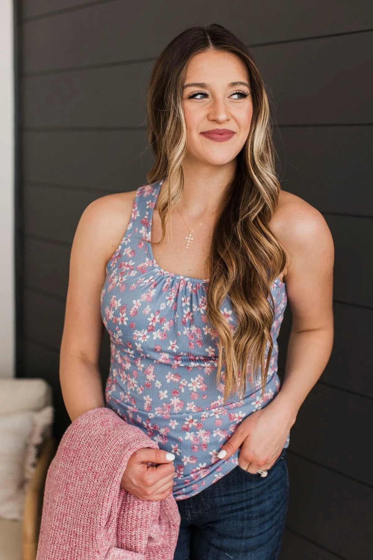 Casual Confidence Floral Tank Top- Blue & Pink