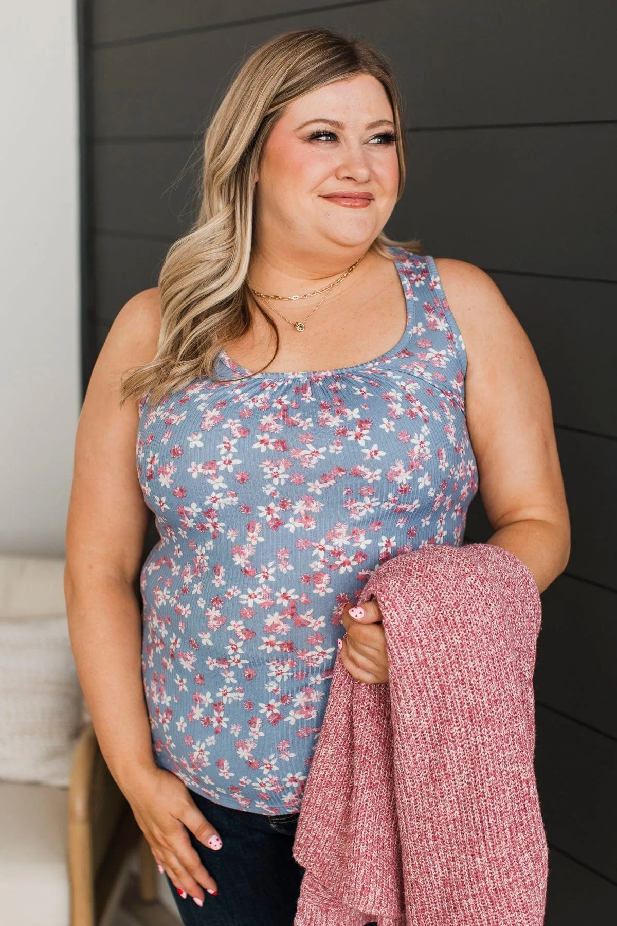 Casual Confidence Floral Tank Top- Blue & Pink