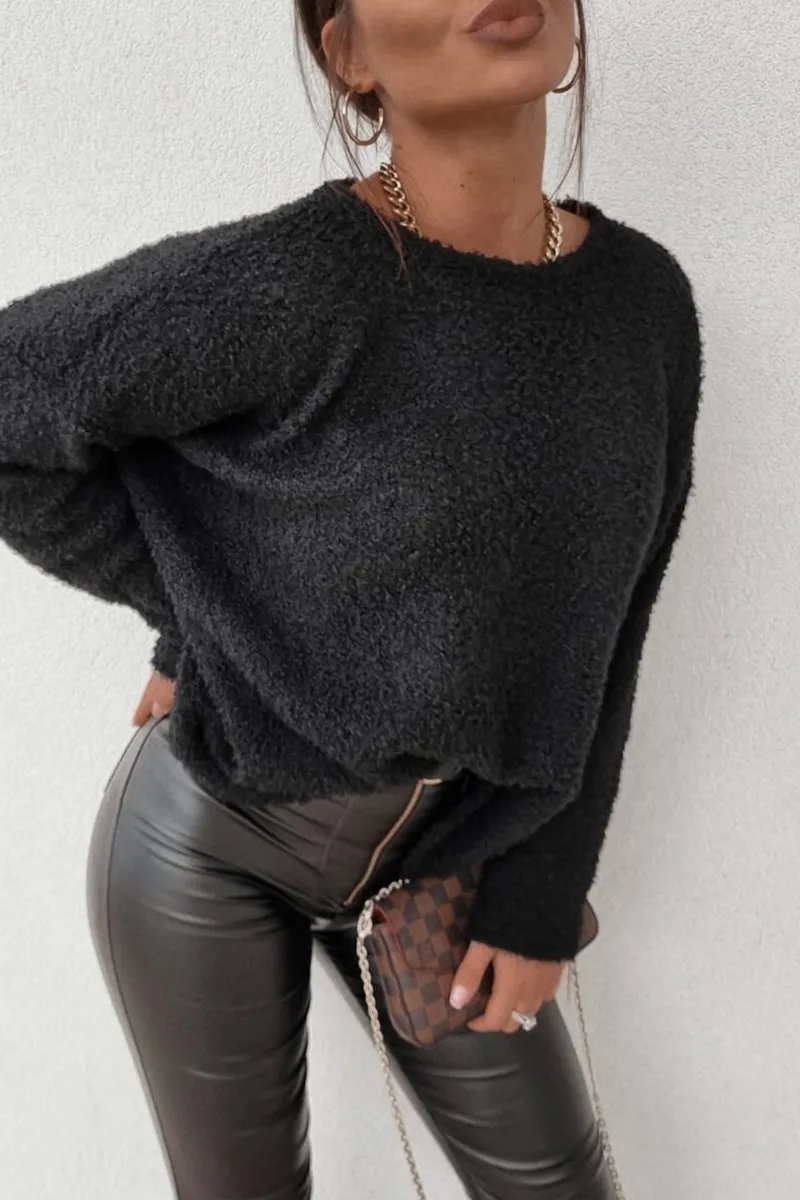 Casual Daily Solid Color Fluffy O Neck Tops