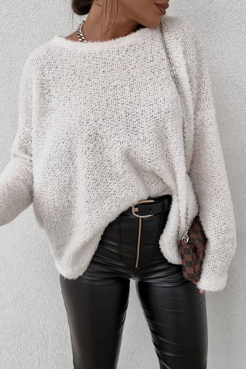 Casual Daily Solid Color Fluffy O Neck Tops