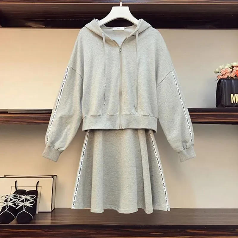 Casual Fashion 2 Pcs Women Set Cardigan Long Sleeve Loose Top   High Waist Hip Elastic Wide Leg Skirt Wild Suit