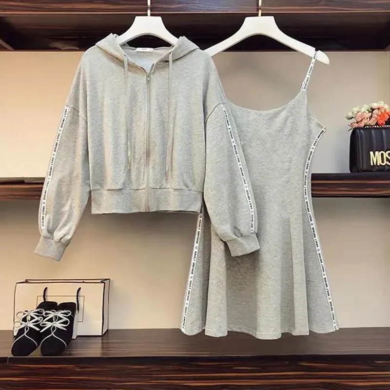 Casual Fashion 2 Pcs Women Set Cardigan Long Sleeve Loose Top   High Waist Hip Elastic Wide Leg Skirt Wild Suit