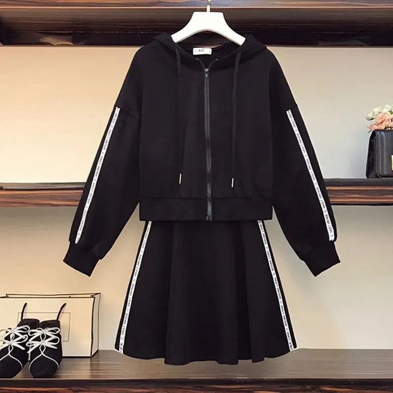 Casual Fashion 2 Pcs Women Set Cardigan Long Sleeve Loose Top   High Waist Hip Elastic Wide Leg Skirt Wild Suit