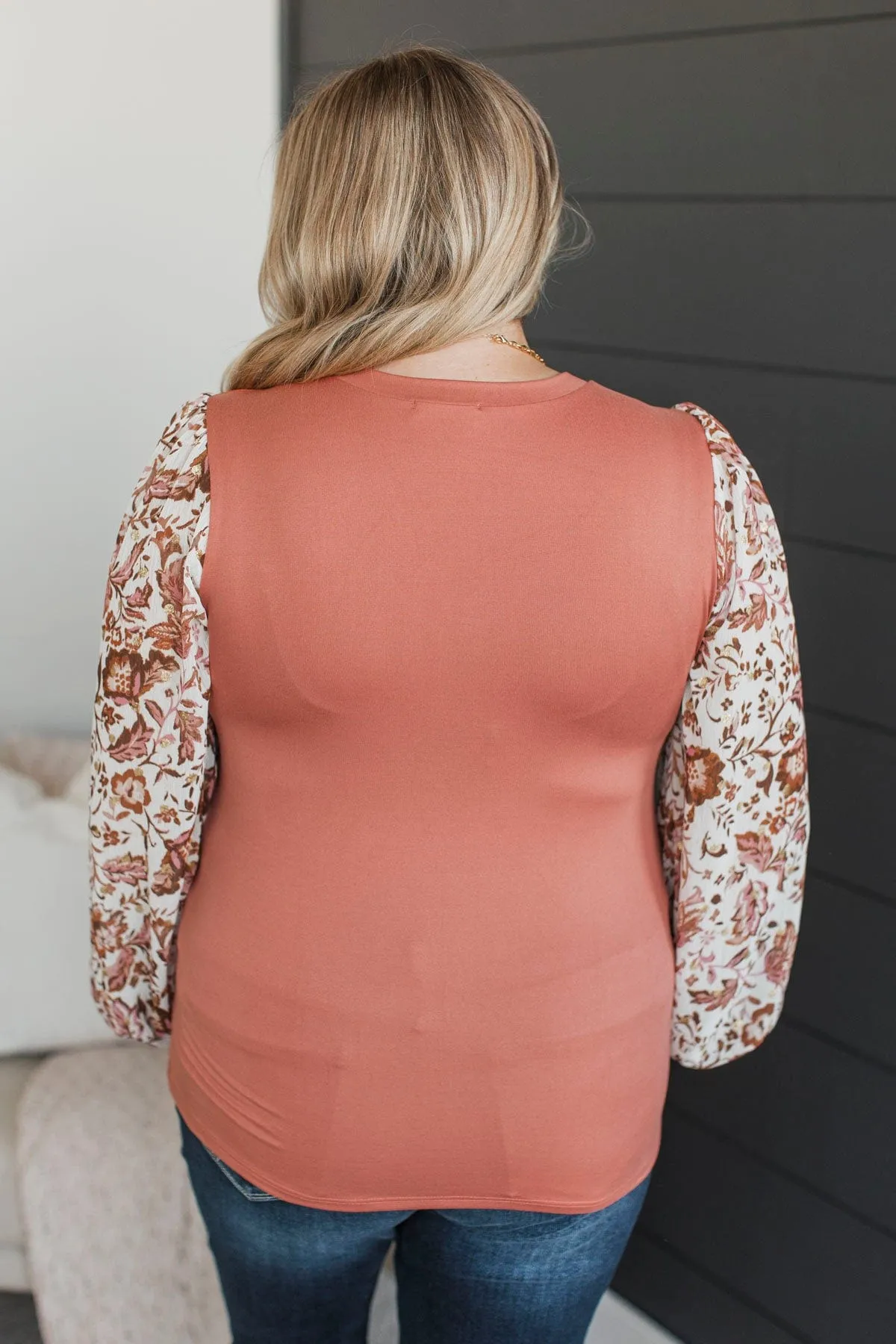 Casual Feelings Floral Sleeve Top- Light Rust