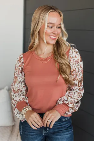 Casual Feelings Floral Sleeve Top- Light Rust
