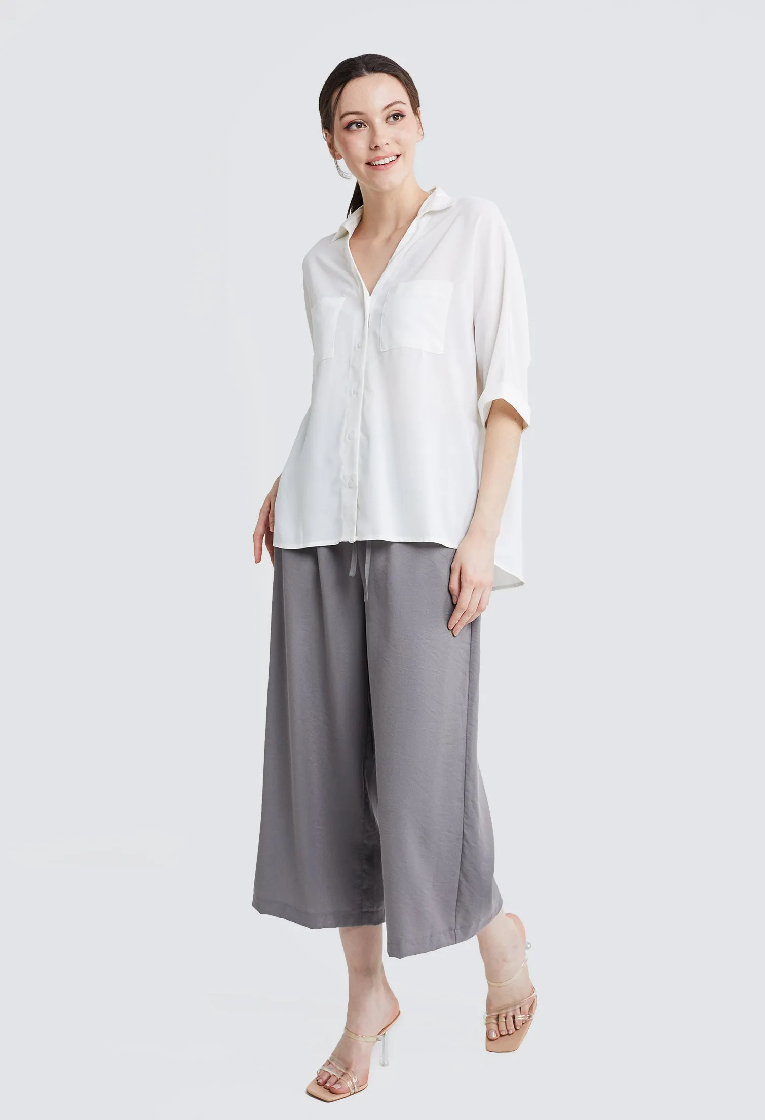 Casual Folded Cuff Sleeve Blouse