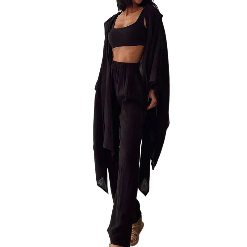 casual linen cotton long sleeves tops and pants