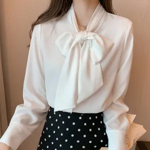 Casual Long Sleeve Bow Tops