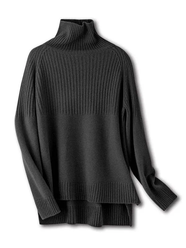Casual Long Sleeves Loose Solid Color High-Neck Sweater Tops: YELLOW / L