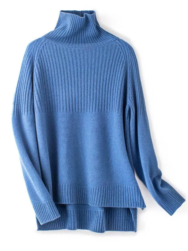 Casual Long Sleeves Loose Solid Color High-Neck Sweater Tops: YELLOW / L