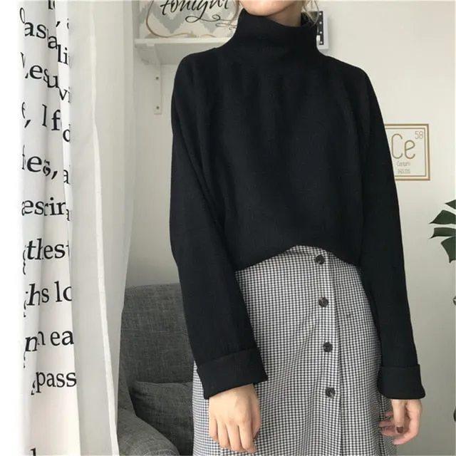 Casual Loose Sweater Women Turtleneck Knitted Tops Autumn Batwing Sleeve Pullovers