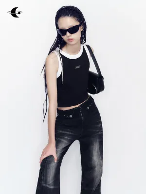 Casual Monotone Cropped Tank-Top