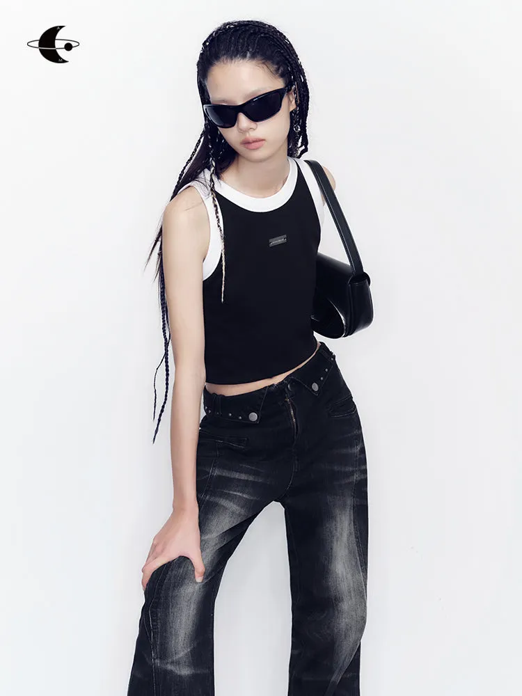 Casual Monotone Cropped Tank-Top