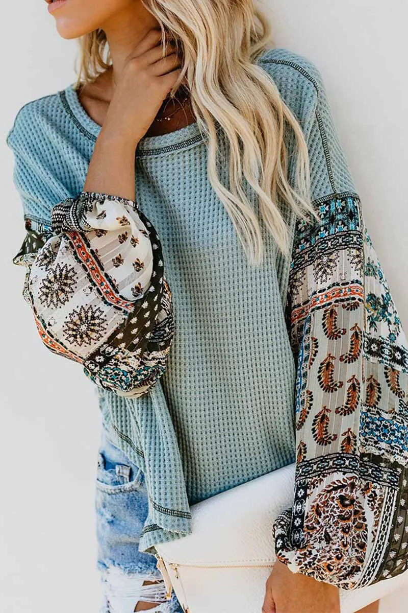Casual Round Neck Print Stitching Tops
