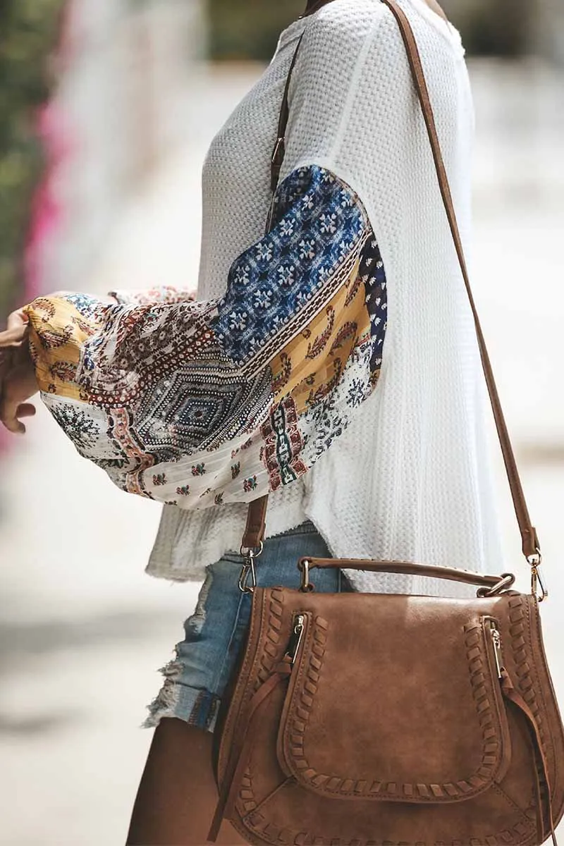 Casual Round Neck Print Stitching Tops