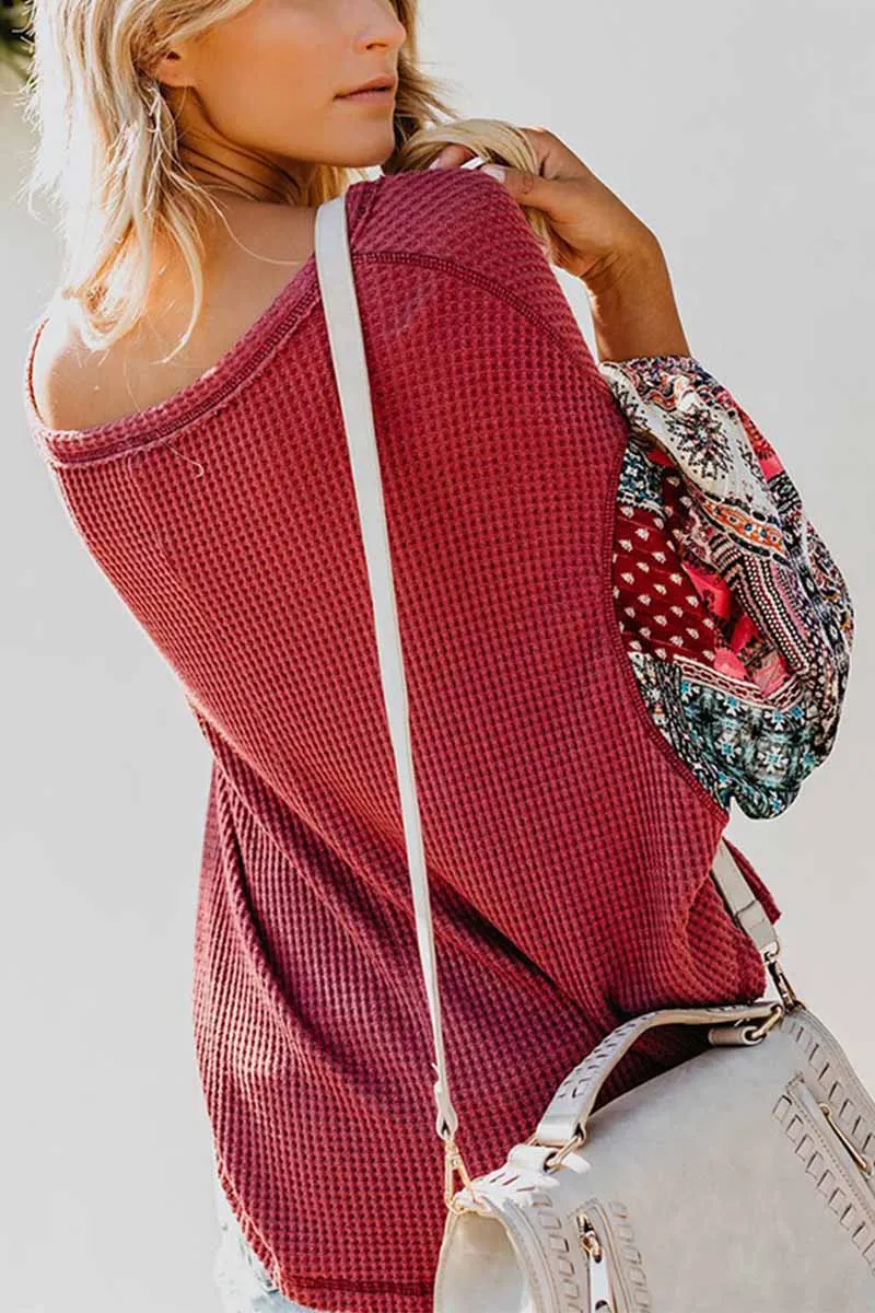 Casual Round Neck Print Stitching Tops