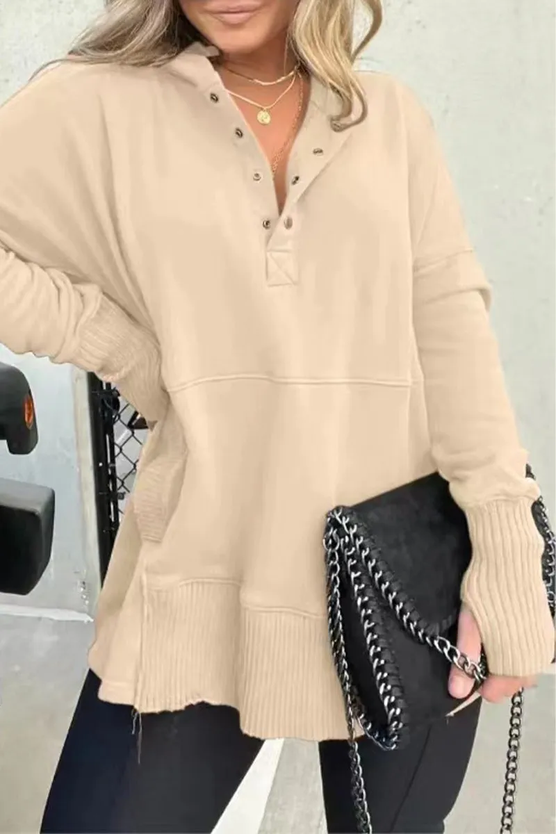 Casual Solid Buckle Hooded Collar Tops