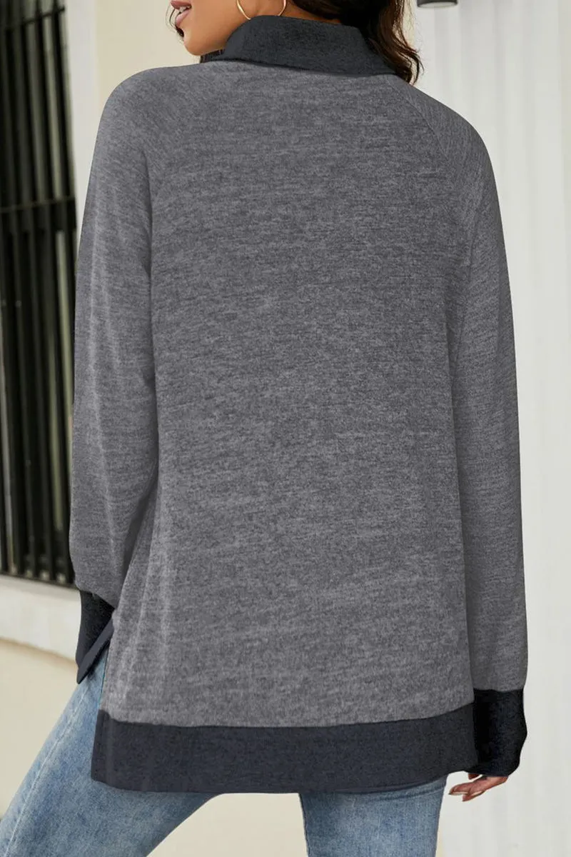 Casual Solid Contrast Half A Turtleneck Tops