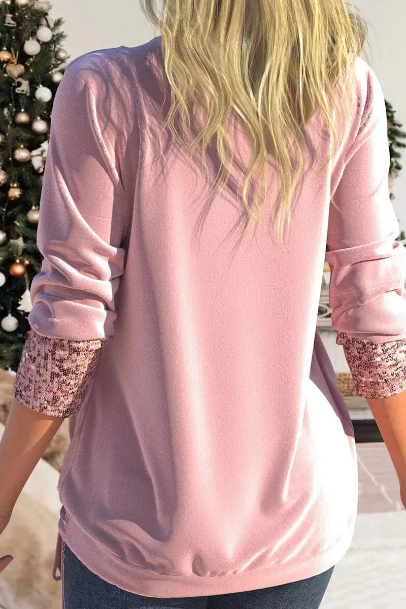 Casual Solid Sequins Patchwork Asymmetrical Collar Tops