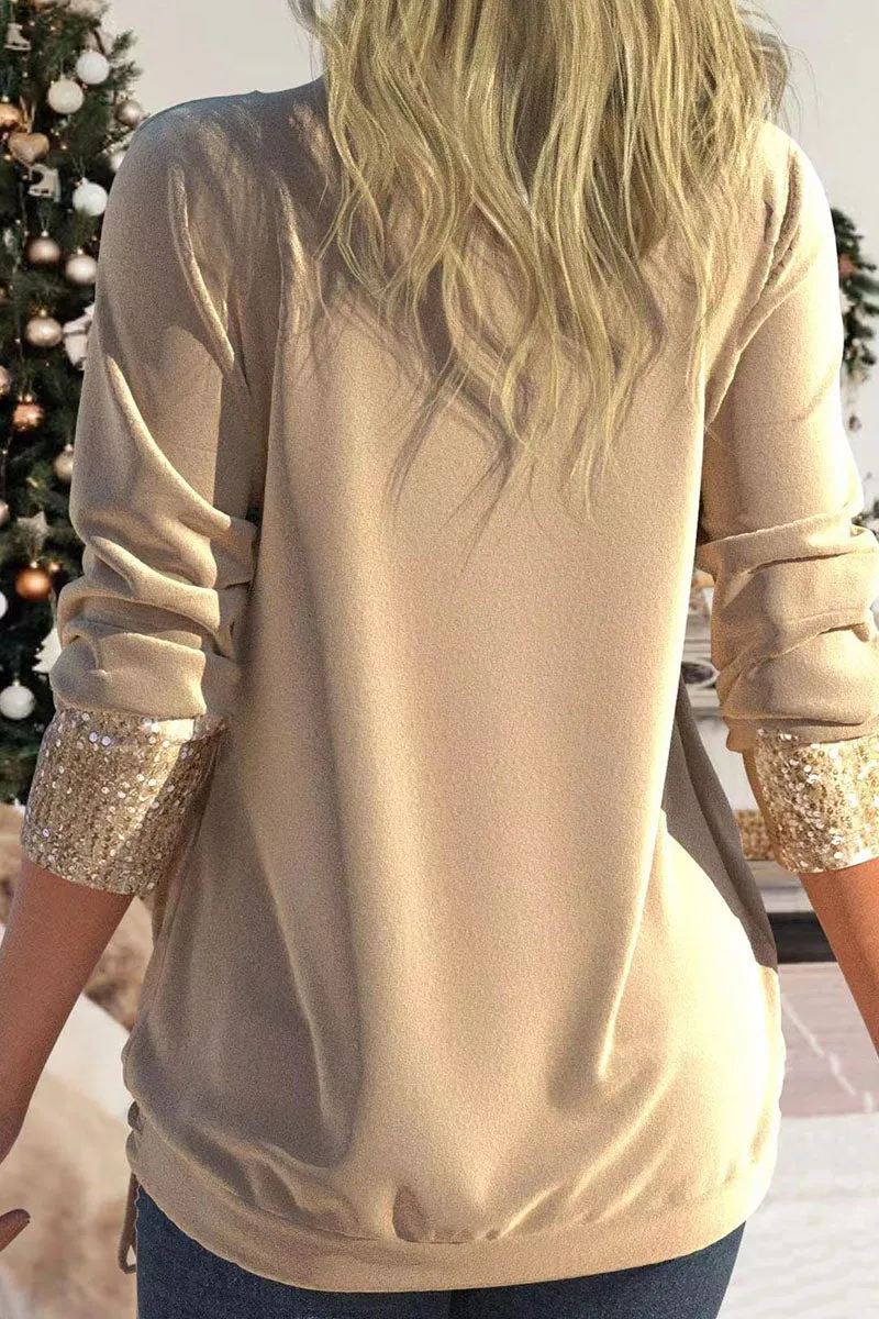 Casual Solid Sequins Patchwork Asymmetrical Collar Tops