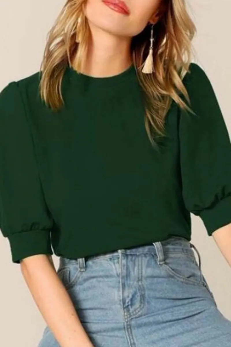 Casual Solid Split Joint O Neck Tops
