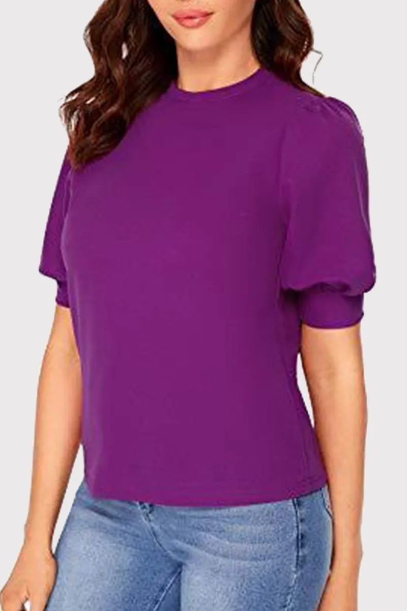 Casual Solid Split Joint O Neck Tops