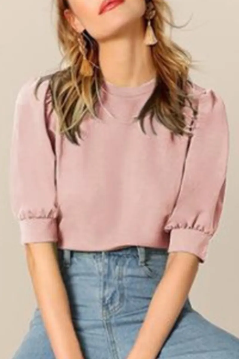 Casual Solid Split Joint O Neck Tops