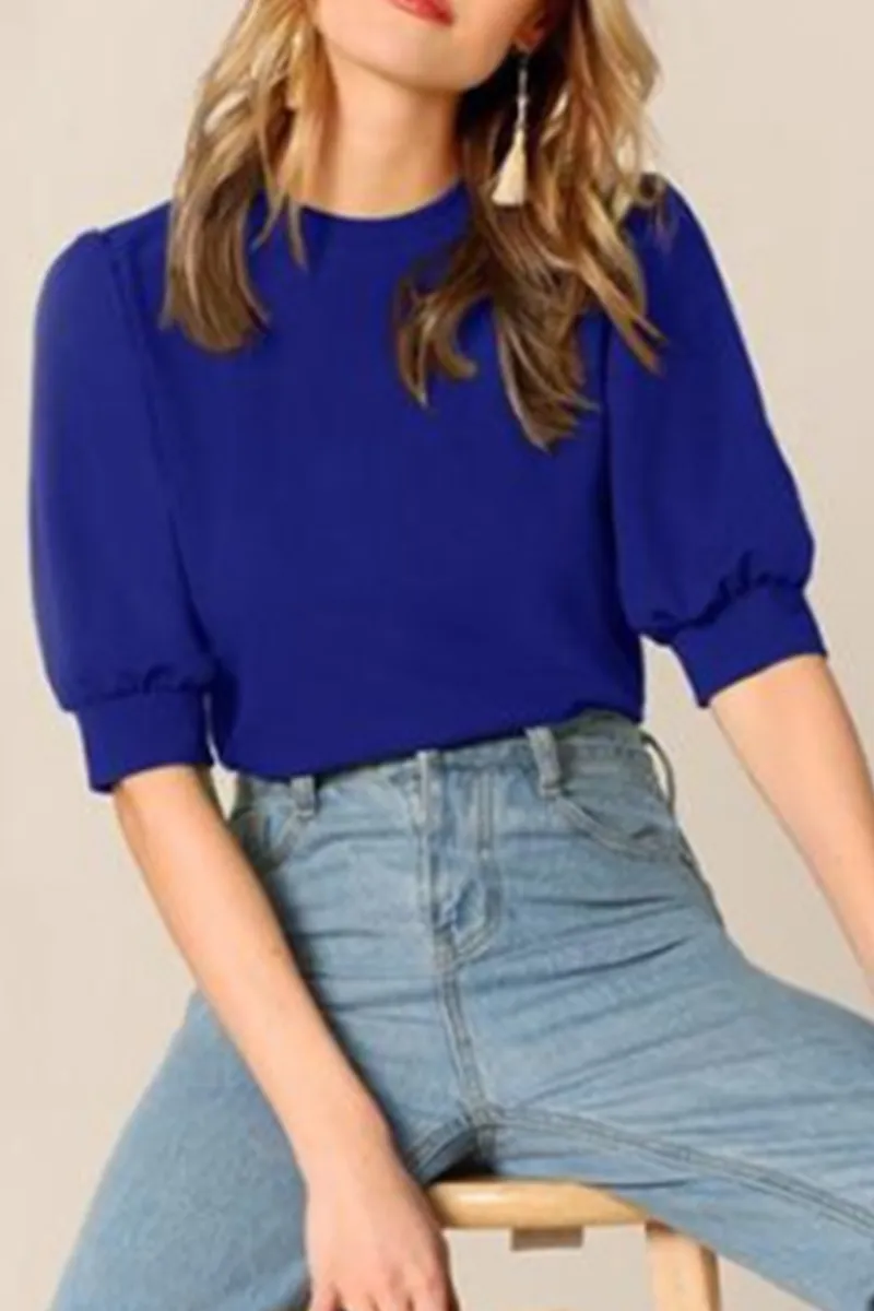 Casual Solid Split Joint O Neck Tops